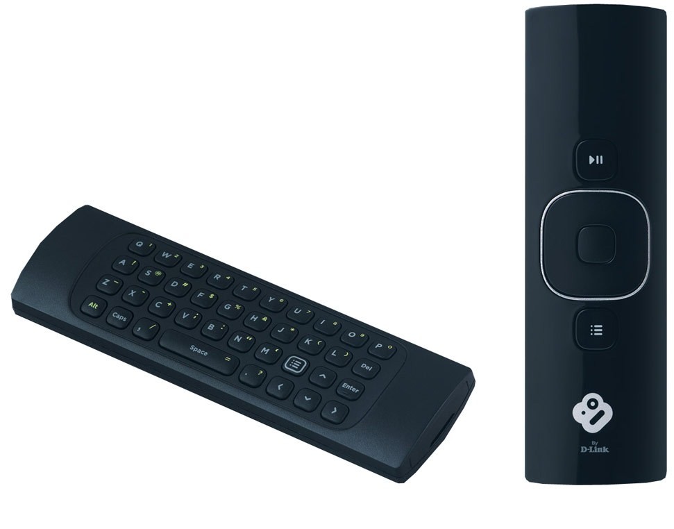 DLink Boxee Remote - Wichtige Funktionen vorne, Tastatur auf der Rückseite