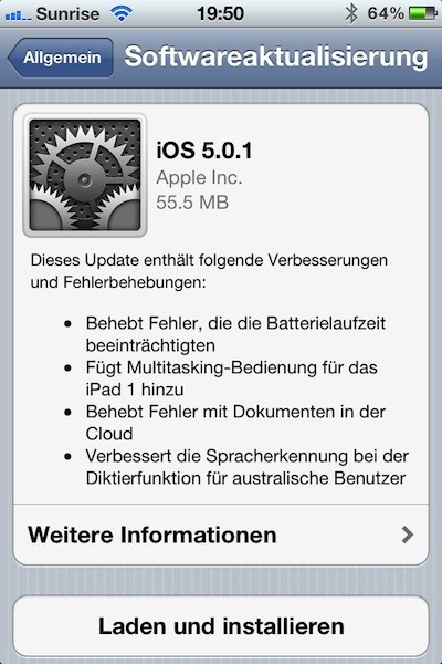 iOS 5.0.1 wurde veröffentlicht