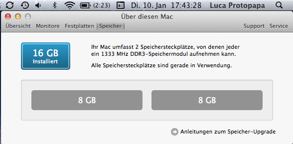 MacBook Pro läuft auch mit 16GB RAM