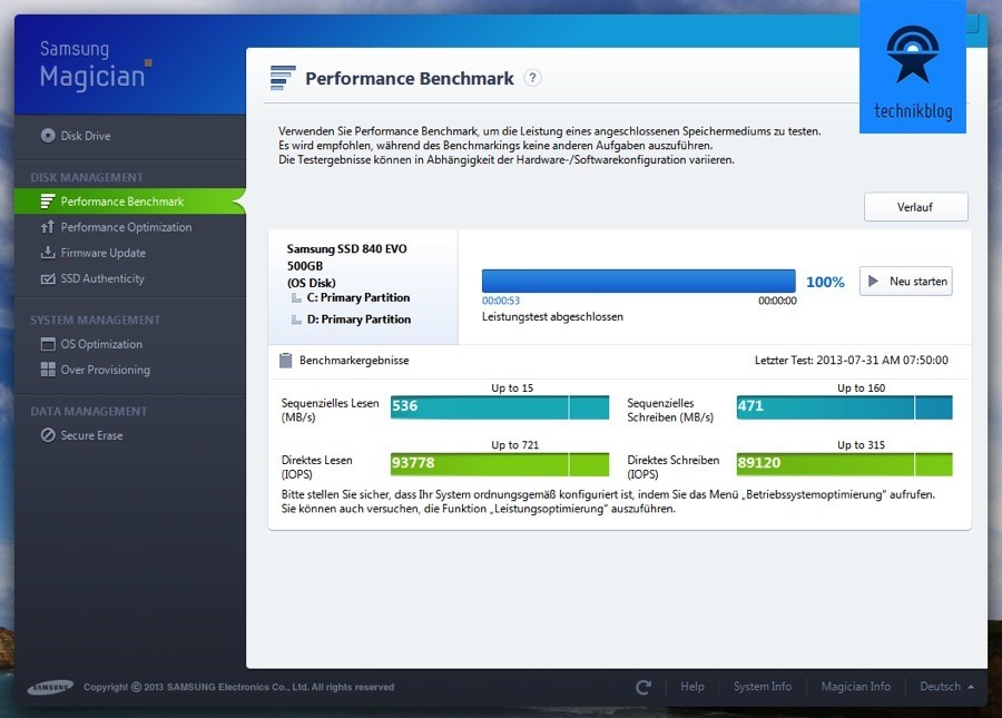 Samsung SSD 840 Evo Performance Messung