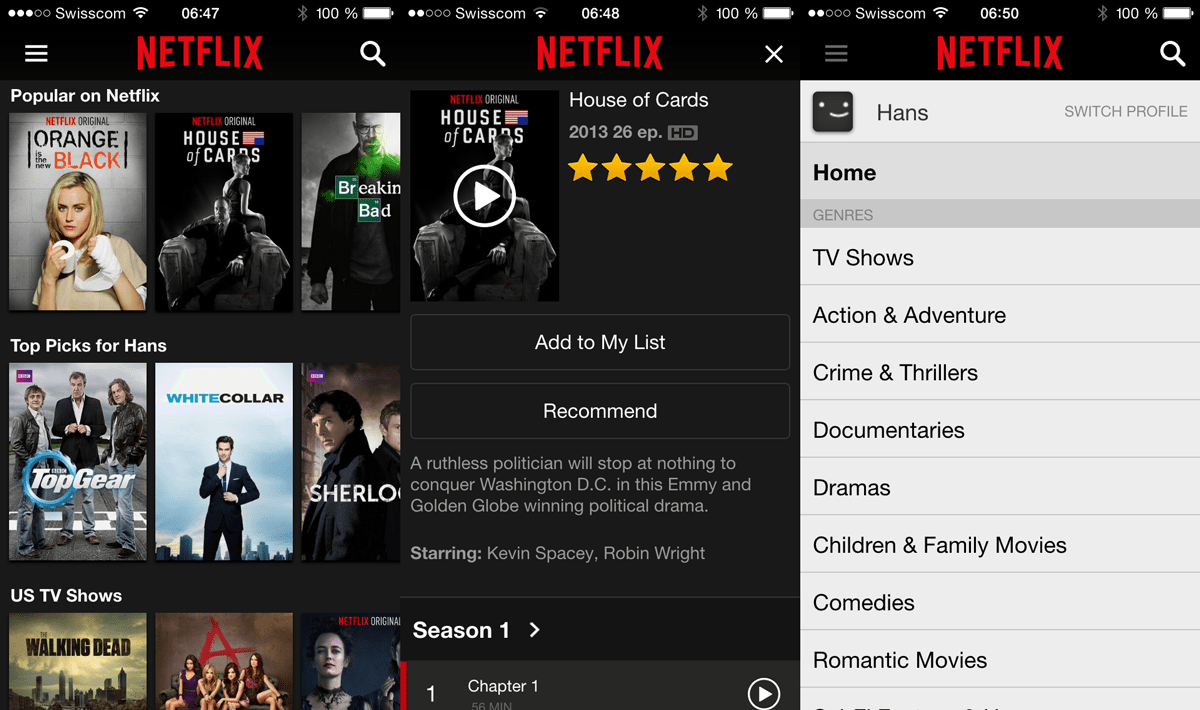 Netflix Schweiz auf dem iPhone