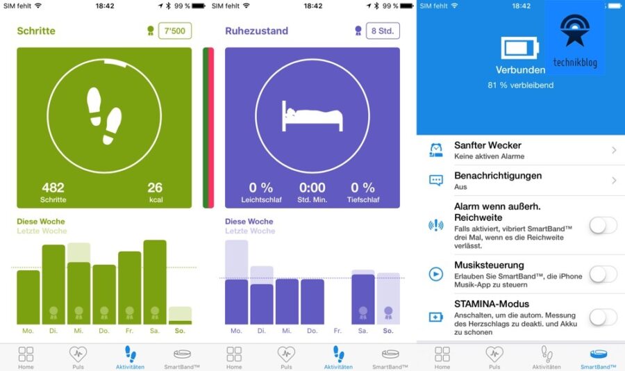 Sony Smartband App auf iOS - Screenshots