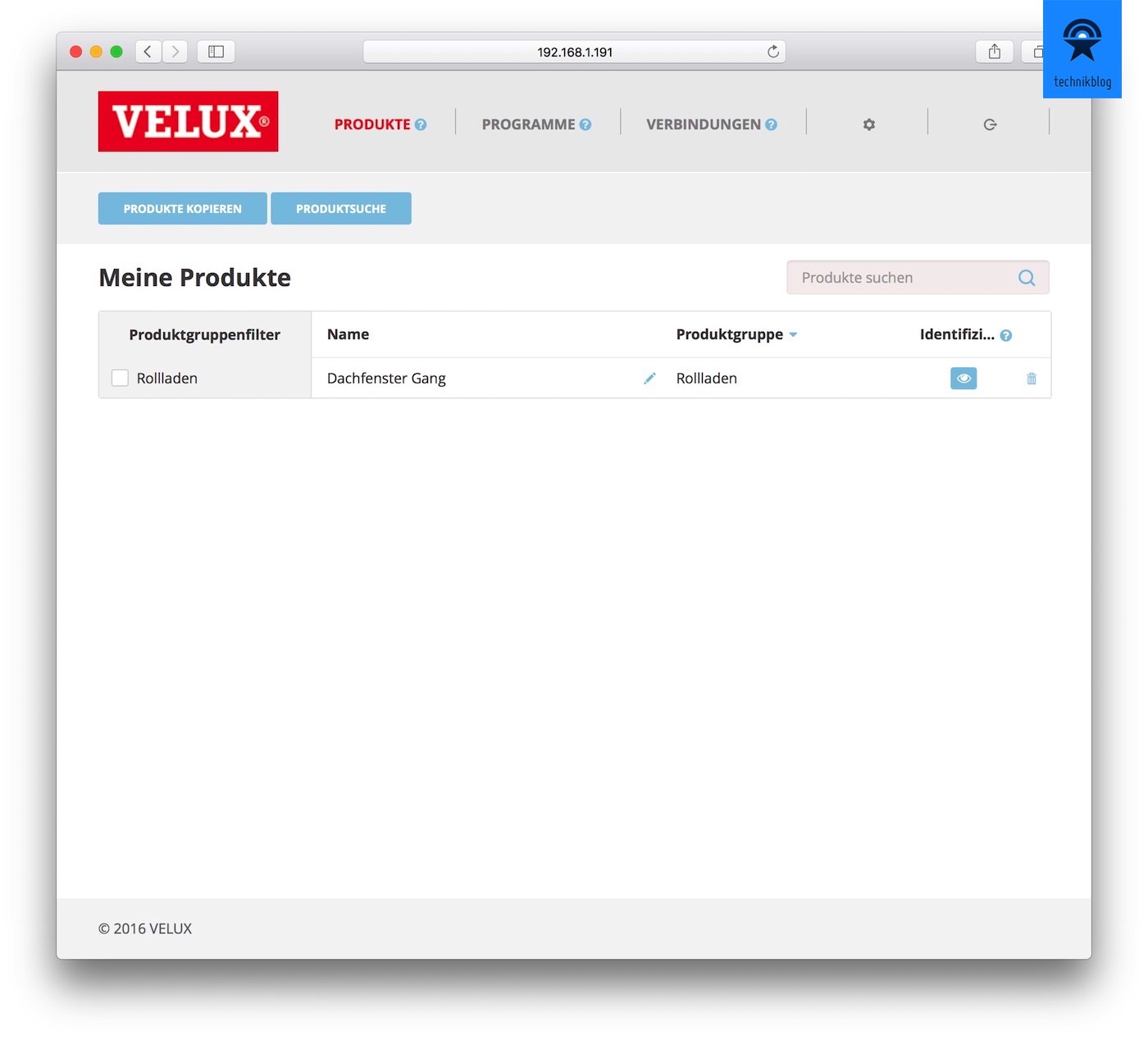 Velux KLF 200 - Produkte-Übersicht