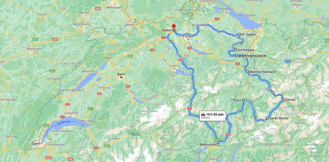 Komplette Route mit Anfahrt und Teilen aus den Etappen der Grand Tour of Switerland