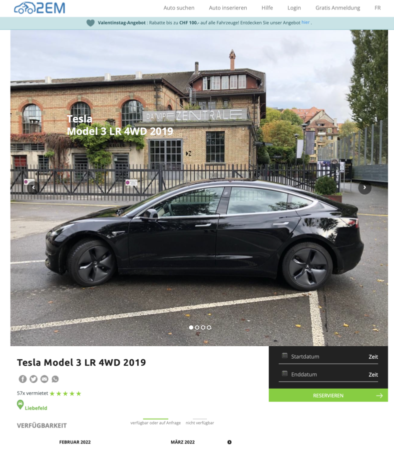 Tesla auf 2EM vermieten