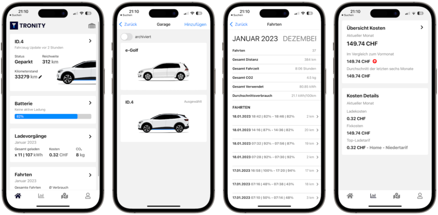 Tronity App mit Fahrzeugdaten