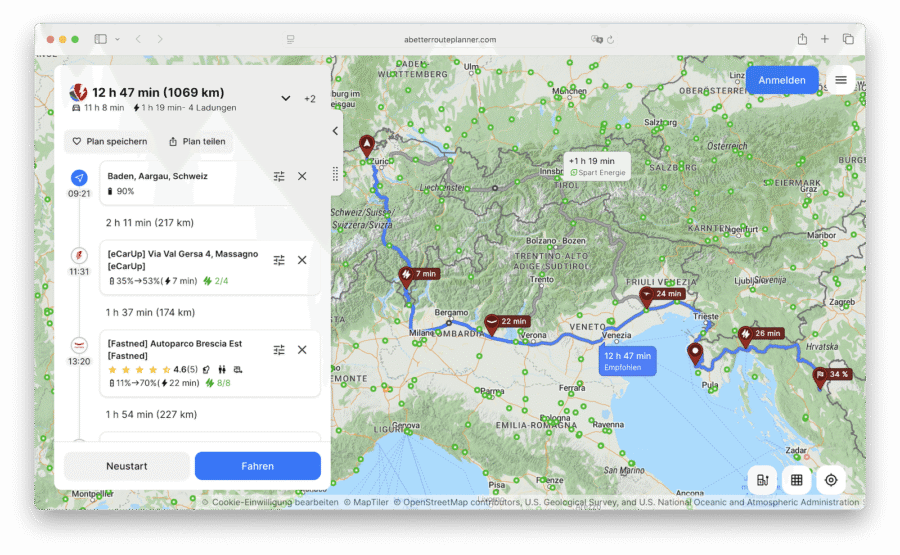 ABRP - Planung der Reise nach Kroatien