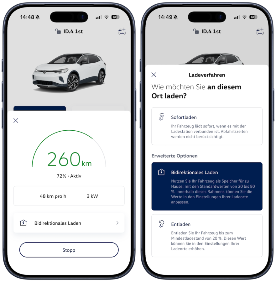 Volkswagen App mit Bidi Funktionalität